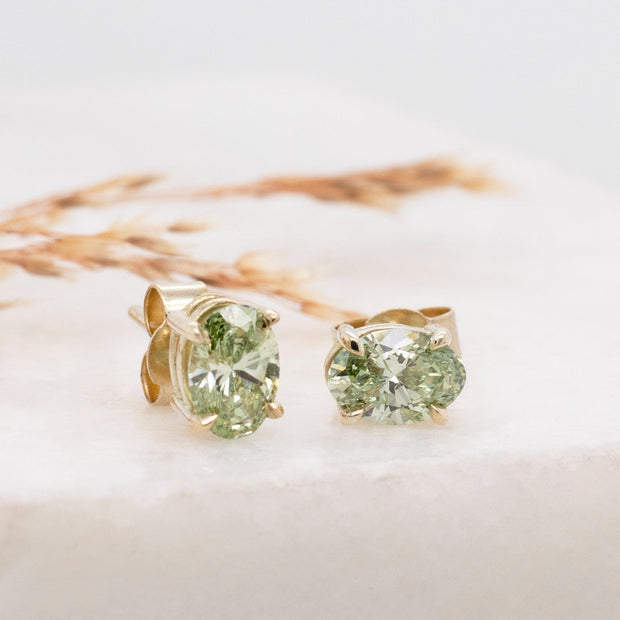 Noah James Jewellers Manchester Bespoke Gallery BESPOKE GREEN DIAMOND OVAL EARRINGS Lab Grown Diamond Moissanite