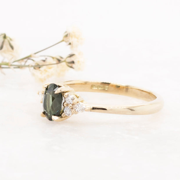 Noah James Jewellers Manchester Bespoke Gallery BESPOKE GREEN SAPPHIRE ENGAGEMENT RING Lab Grown Diamond Moissanite