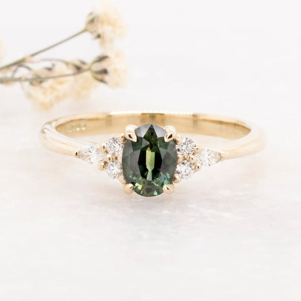 Noah James Jewellers Manchester Bespoke Gallery BESPOKE GREEN SAPPHIRE ENGAGEMENT RING Lab Grown Diamond Moissanite