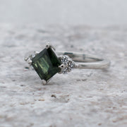 Noah James Jewellers Manchester Bespoke Gallery BESPOKE GREEN SAPPHIRE PLATINUM ENGAGEMENT RING Lab Grown Diamond Moissanite