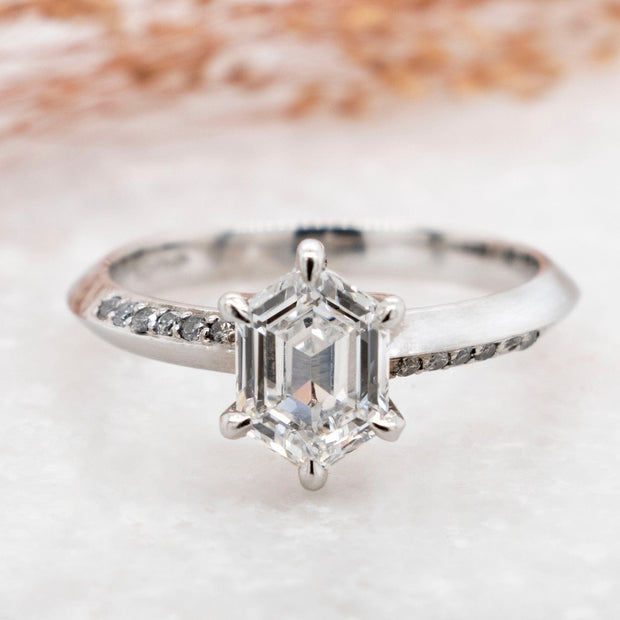 Noah James Jewellers Manchester Bespoke Gallery BESPOKE HEXAGON LAB DIAMOND PLATINUM ENGAGEMENT RING Lab Grown Diamond Moissanite