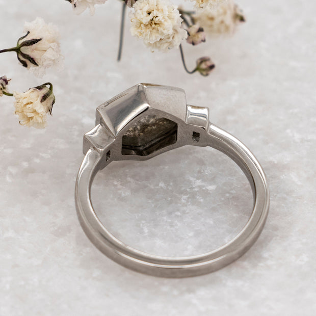 Noah James Jewellers Manchester Bespoke Gallery BESPOKE SALT AND PEPPER DIAMOND HEXAGON PLATINUM RING Lab Grown Diamond Moissanite