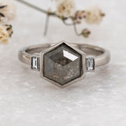 Noah James Jewellers Manchester Bespoke Gallery BESPOKE SALT AND PEPPER DIAMOND HEXAGON PLATINUM RING Lab Grown Diamond Moissanite
