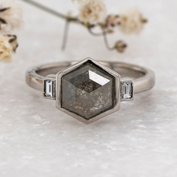 Noah James Jewellers Manchester Bespoke Gallery BESPOKE SALT AND PEPPER DIAMOND HEXAGON PLATINUM RING Lab Grown Diamond Moissanite