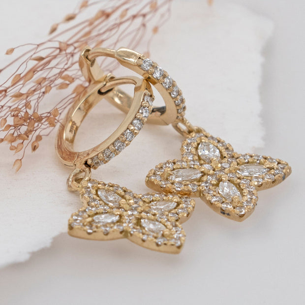 Noah James Jewellers Manchester Bespoke Gallery BESPOKE LAB GROWN DIAMOND MARQUISE CUT FLORAL YELLOW GOLD EARRINGS Lab Grown Diamond Moissanite