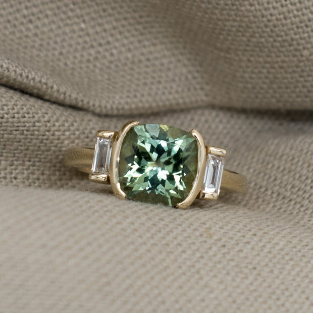 Noah James Jewellers Manchester Bespoke Gallery BESPOKE MINT AQUAMARINE AND DIAMOND HALF BEZEL ENGAGEMENT RING Lab Grown Diamond Moissanite