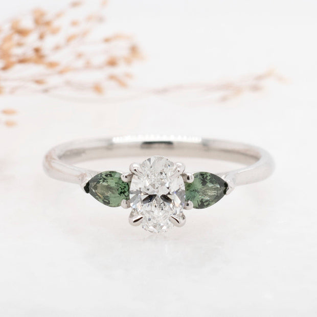 Noah James Jewellers Manchester Bespoke Gallery BESPOKE OVAL AND SAPPHIRE ENGAGEMENT RING Lab Grown Diamond Moissanite