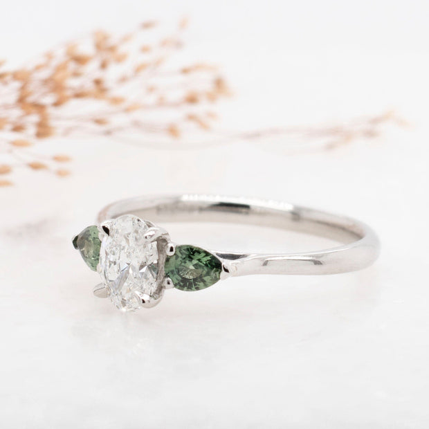 Noah James Jewellers Manchester Bespoke Gallery BESPOKE OVAL AND SAPPHIRE ENGAGEMENT RING Lab Grown Diamond Moissanite