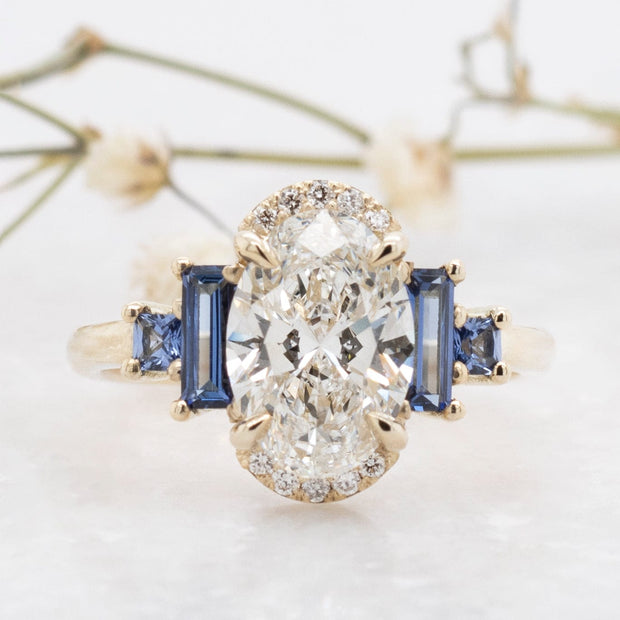 Noah James Jewellers Manchester Bespoke Gallery BESPOKE OVAL DIAMOND AND SAPPHIRE ENGAGEMENT RING Lab Grown Diamond Moissanite