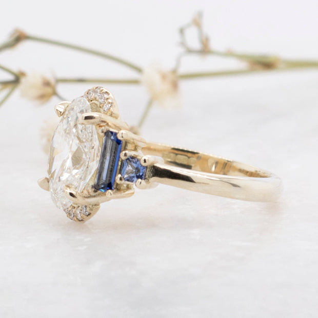 Noah James Jewellers Manchester Bespoke Gallery BESPOKE OVAL DIAMOND AND SAPPHIRE ENGAGEMENT RING Lab Grown Diamond Moissanite