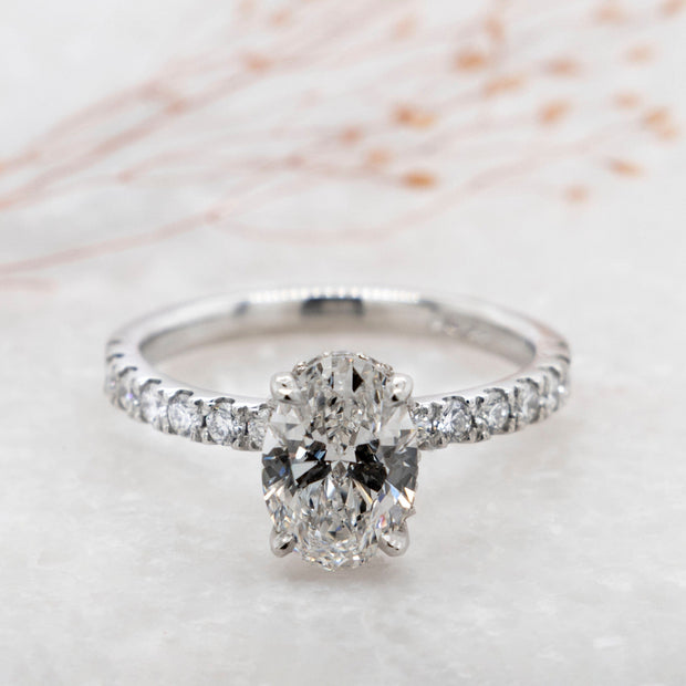 Noah James Jewellers Manchester Bespoke Gallery BESPOKE OVAL DIAMOND SET CLAW HIDDEN HALO ENGAGEMENT RING Lab Grown Diamond Moissanite