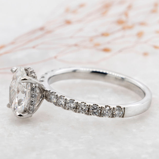 Noah James Jewellers Manchester Bespoke Gallery BESPOKE OVAL DIAMOND SET CLAW HIDDEN HALO ENGAGEMENT RING Lab Grown Diamond Moissanite