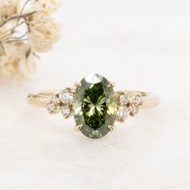 Noah James Jewellers Manchester Bespoke Gallery BESPOKE OVAL GREEN DIAMOND ENGAGEMENT RING Lab Grown Diamond Moissanite