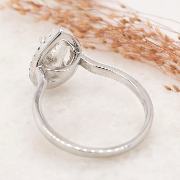 Noah James Jewellers Manchester Bespoke Gallery BESPOKE PEAR SHAPE WITH HALO PLATINUM ENGAGEMENT RING Lab Grown Diamond Moissanite