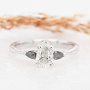 Noah James Jewellers Manchester Bespoke Gallery BESPOKE PEAR TRILOGY SALT AND PEPPER ENGAGMENET RING Lab Grown Diamond Moissanite