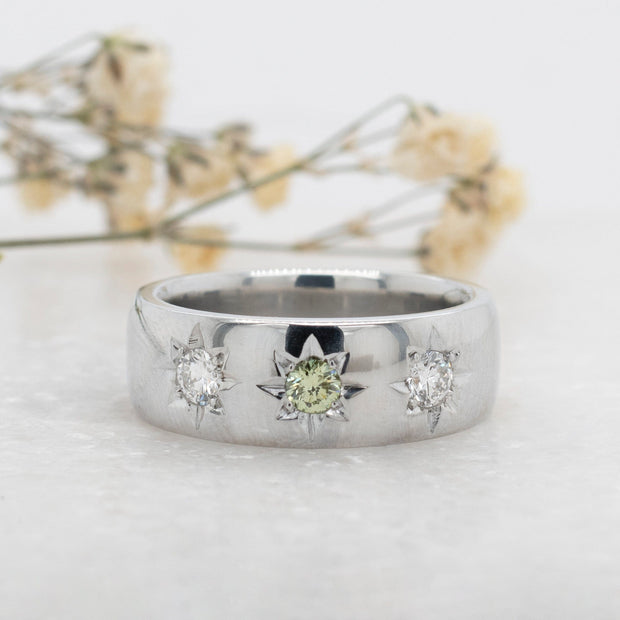 Noah James Jewellers Manchester Bespoke Gallery BESPOKE PLATINUM STARBURST WEDDING BAND Lab Grown Diamond Moissanite