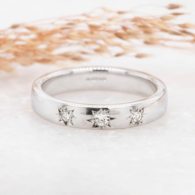 Noah James Jewellers Manchester Bespoke Gallery BESPOKE PLATINUM STARBURST WEDDING BAND Lab Grown Diamond Moissanite