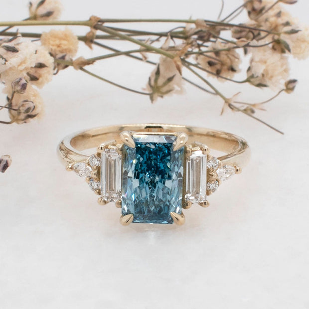 Noah James Jewellers Manchester Bespoke Gallery BESPOKE RADIANT BLUE DIAMOND ENGAGEMENT RING Lab Grown Diamond Moissanite