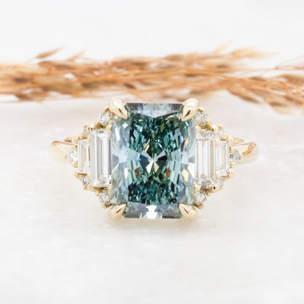 Noah James Jewellers Manchester Bespoke Gallery BESPOKE RADIENT CUT GREEN DIAMOND ENGAGEMENT RING Lab Grown Diamond Moissanite