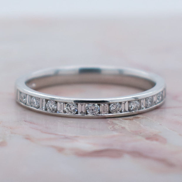 Noah James Jewellers Manchester Bespoke Gallery BESPOKE ROUND AND EMERALD CUT PLATINUM BAND Lab Grown Diamond Moissanite