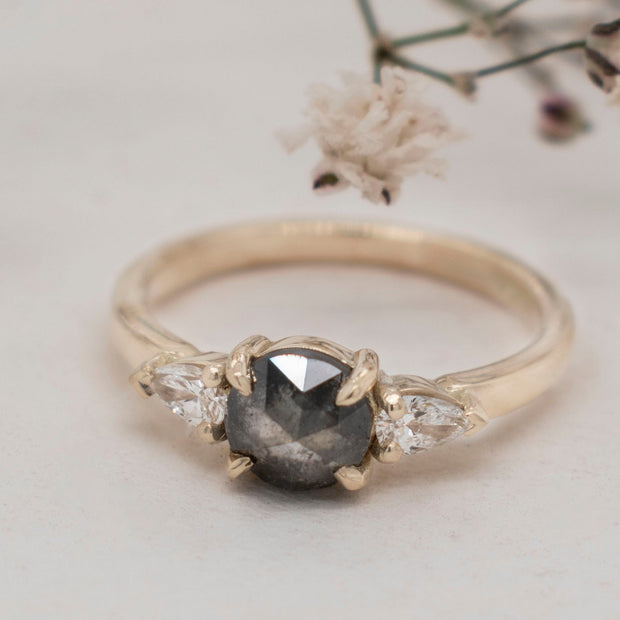 Noah James Jewellers Manchester Bespoke Gallery BESPOKE BLACK DIAMOND WITH PEAR SHAPED SIDE STONES ENGAGEMENT RING Lab Grown Diamond Moissanite