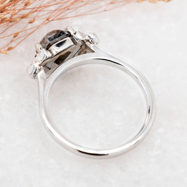 Noah James Jewellers Manchester Bespoke Gallery BESPOKE SHIELD CUT SALT AND PEPPER DIAMOND PLATINUM ENGAGEMENT RING Lab Grown Diamond Moissanite