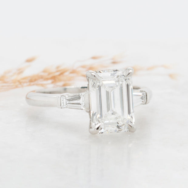 Noah James Jewellers Manchester Bespoke Gallery BESPOKE THREE STONE EMERALD CUT ENGAGEMENT RING Lab Grown Diamond Moissanite