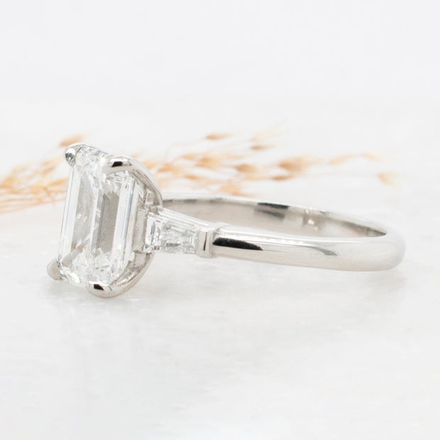 Noah James Jewellers Manchester Bespoke Gallery BESPOKE THREE STONE EMERALD CUT ENGAGEMENT RING Lab Grown Diamond Moissanite