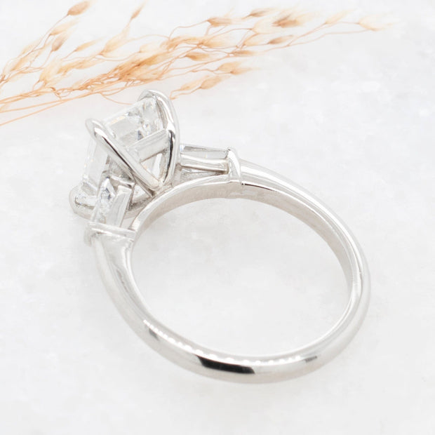 Noah James Jewellers Manchester Bespoke Gallery BESPOKE THREE STONE EMERALD CUT ENGAGEMENT RING Lab Grown Diamond Moissanite