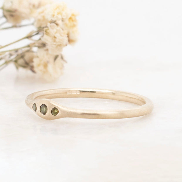 Noah James Jewellers Manchester Bespoke Gallery BESPOKE THREE STONE GREEN TOURMALINE RING Lab Grown Diamond Moissanite