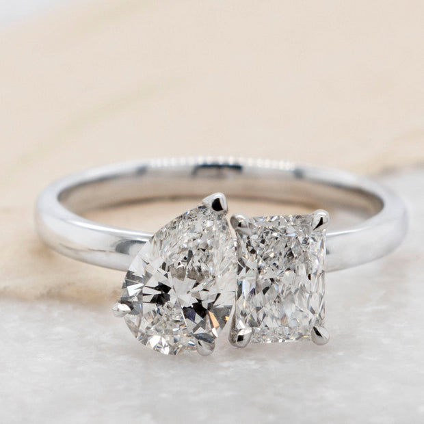 Noah James Jewellers Manchester Bespoke Gallery BESPOKE TOI ET MOI PEAR AND EMERALD CUT ENGAGEMENT RING Lab Grown Diamond Moissanite