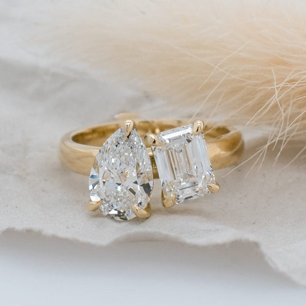 Noah James Jewellers Manchester Bespoke Gallery BESPOKE MOI ET TOI PEAR AND EMERALD CUT ENGAEMENT RING Lab Grown Diamond Moissanite