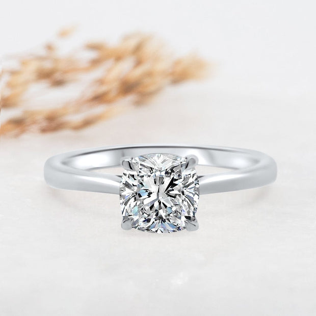 Noah James Jewellers Manchester Engagement Ring Celeste Cushion Cut Solitaire Engagement Ring Platinum Lab Grown Diamond Moissanite