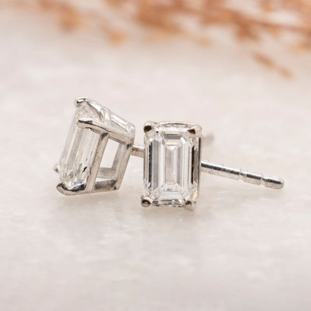 Noah James Jewellers Manchester In Stock Earring Celeste Emerald Cut Claw Set Lab-Grown Diamond Earrings 1.00ct 18ct White Gold Lab Grown Diamond Moissanite