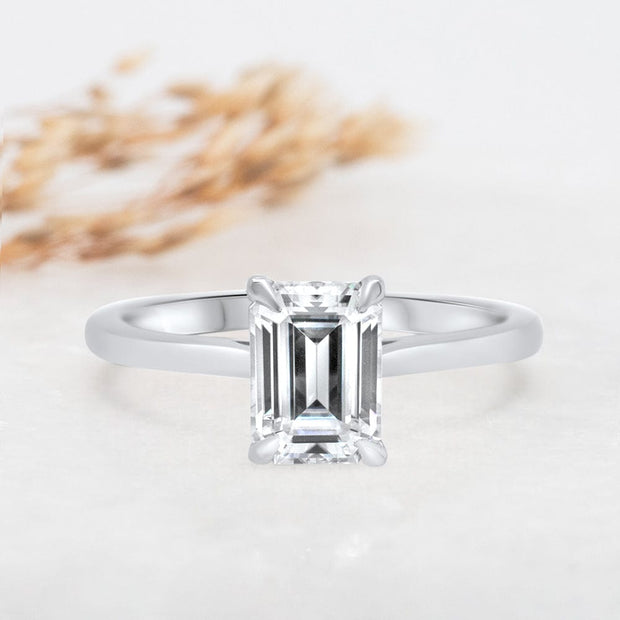 Noah James Jewellers Manchester Engagement Ring Celeste Emerald Cut Solitaire Engagement Ring Platinum Lab Grown Diamond Moissanite
