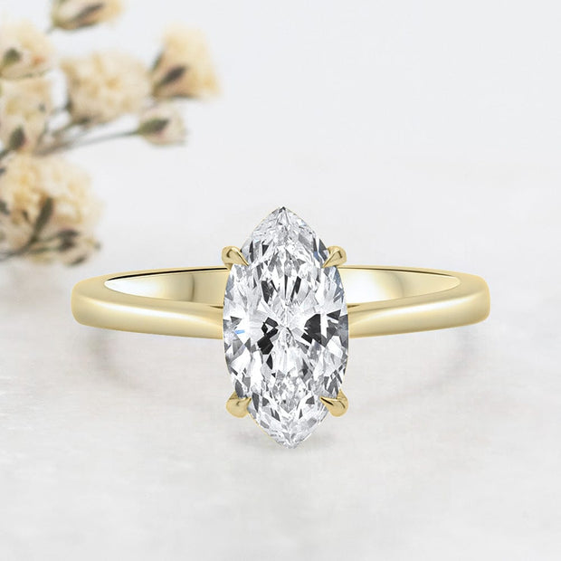 Noah James Jewellers Manchester Engagement Ring Celeste Marquise Cut Solitaire Engagement Ring Yellow Gold Lab Grown Diamond Moissanite