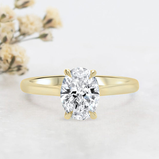 Noah James Jewellers Manchester Engagement Ring Celeste Oval Solitaire Engagement Ring Yellow Gold Lab Grown Diamond Moissanite