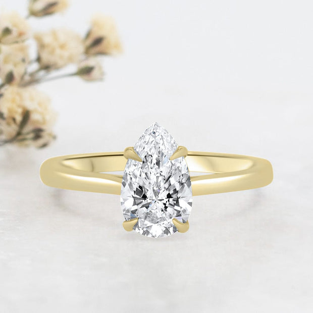 Noah James Jewellers Manchester Engagement Ring Celeste Pear Shape Solitaire Engagement Ring Yellow Gold Lab Grown Diamond Moissanite