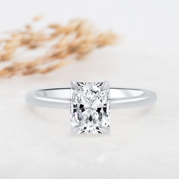 Noah James Jewellers Manchester Engagement Ring Celeste Radiant Cut Solitaire Engagement Ring Platinum Lab Grown Diamond Moissanite