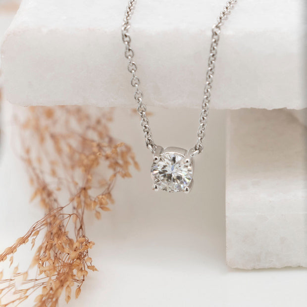Noah James Jewellers Manchester In Stock Pendant Celeste Round Brilliant Cut Moissanite Claw Set Pendant 9ct White Gold Lab Grown Diamond Moissanite