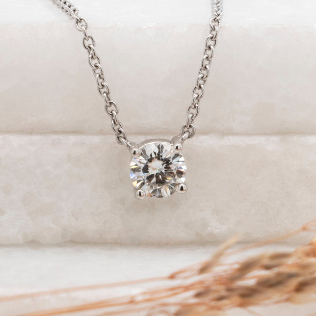 Noah James Jewellers Manchester In Stock Pendant Celeste Round Brilliant Cut Moissanite Claw Set Pendant 9ct White Gold Lab Grown Diamond Moissanite