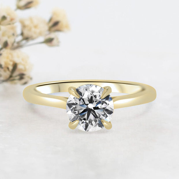 Noah James Jewellers Manchester Engagement Ring Celeste Round Brilliant Cut Solitaire Engagement Ring Yellow Gold Lab Grown Diamond Moissanite