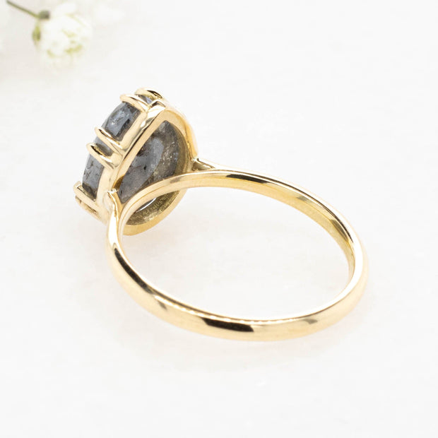 Noah James Jewellers Manchester In Stock Engagement Ring Clara Pear Shape Salt and Pepper Diamond Solitaire Ring 18ct Yellow Gold Lab Grown Diamond Moissanite