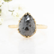 Noah James Jewellers Manchester In Stock Engagement Ring Clara Pear Shape Salt and Pepper Diamond Solitaire Ring 18ct Yellow Gold Lab Grown Diamond Moissanite