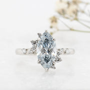 Noah James Jewellers Manchester In Stock Engagement Ring Coralie Marquise Cut Blue Lab Grown Diamond Engagement Ring with asymetric cluster shoulders Platinum 1.00ct Lab Grown Diamond Moissanite