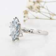 Noah James Jewellers Manchester In Stock Engagement Ring Coralie Marquise Cut Blue Lab Grown Diamond Engagement Ring with asymetric cluster shoulders Platinum 1.00ct Lab Grown Diamond Moissanite