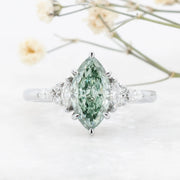 Noah James Jewellers Manchester In Stock Engagement Ring Diana Marquise Cut Green Lab Grown Diamond Engagement Ring with fancy cluster shoulders platinum 1.60ct Lab Grown Diamond Moissanite