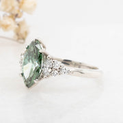 Noah James Jewellers Manchester In Stock Engagement Ring Diana Marquise Cut Green Lab Grown Diamond Engagement Ring with fancy cluster shoulders platinum 1.78ct Lab Grown Diamond Moissanite