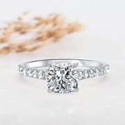 Noah James Jewellers Manchester Engagement Ring Elena Cushion Cut Diamond Set Band Engagement Ring Platinum Lab Grown Diamond Moissanite
