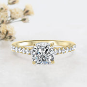 Noah James Jewellers Manchester Engagement Ring Elena Cushion Cut Diamond Set Band Engagement Ring Yellow Gold Lab Grown Diamond Moissanite